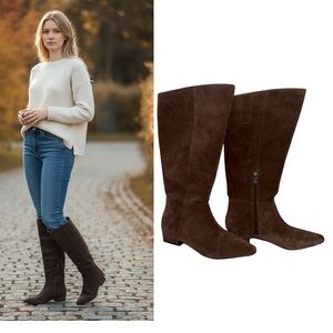 NWT Jason Wu Chocolate Brown Genuine Suede Knee-High Boots Zipper, Pointed Toe